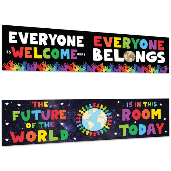 Koyal Wholesale Classic Rainbow Classroom Banner Sign for Teachers, Welcome Diversity, Wall Decor, 2-Pk