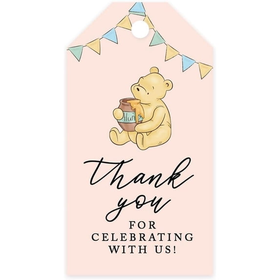 Koyal Wholesale Classic Winnie The Pooh Baby Shower Decorations, Pink Thank You for Celebrating with Us Tags 20 Pack