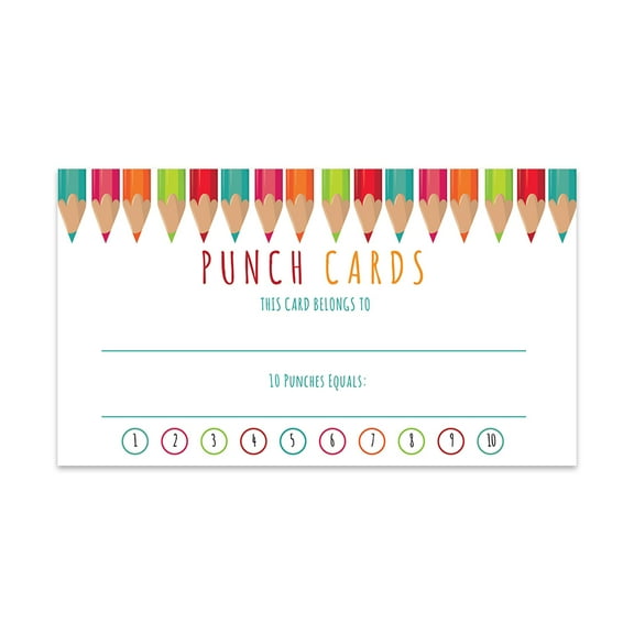 Koyal Wholesale Colored Pencils Reward Punch Cards, Loyalty Cards for Small Business Customers, Award Card, 100-Pk