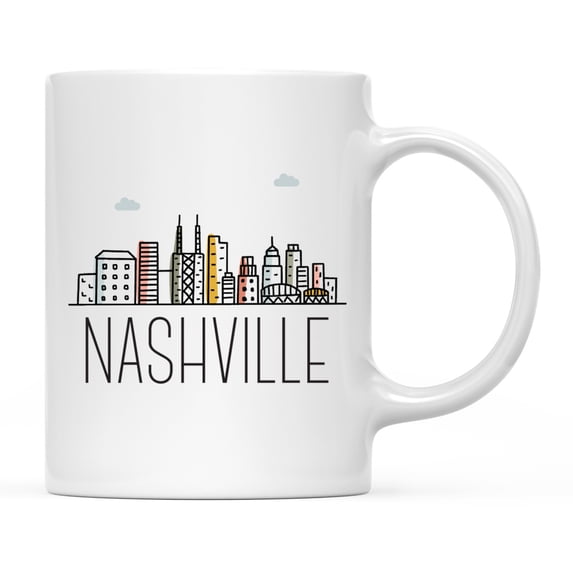 Koyal Wholesale Colorful City Skyline Graphic Ceramic Coffee Mug, Nashville