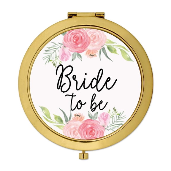 Koyal Wholesale Compact Mirror Bride to Be Wedding Gift, Gold, Peach and Pink Roses, 1-Pack