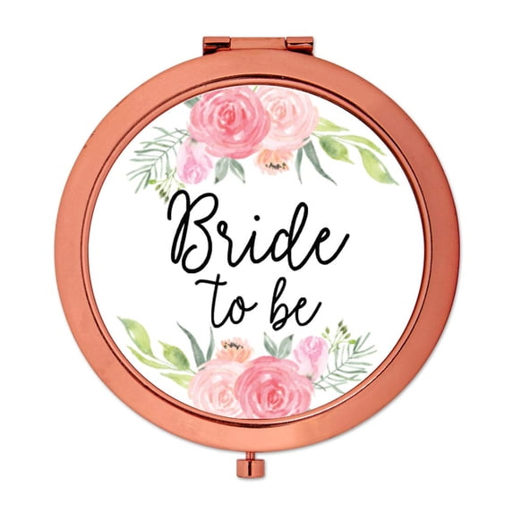 Koyal Wholesale Compact Mirror Bride to Be Wedding Gift, Rose Gold, Peach and Pink Roses, 1-Pack