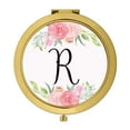 thumbnail image 1 of Koyal Wholesale Compact Mirror Bridesmaid's Wedding Gift, Gold, Monogram Letter R, Peach and Pink Roses, 1-Pack, 1 of 5