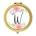 thumbnail image 1 of Koyal Wholesale Compact Mirror Bridesmaid's Wedding Gift, Gold, Monogram Letter W, Peach and Pink Roses, 1-Pack, 1 of 5
