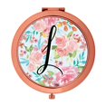 thumbnail image 1 of Koyal Wholesale Compact Mirror Bridesmaid's Wedding Gift, Rose Gold, Monogram Letter L, Tea Party Pink Floral Flowers, 1 of 5