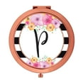 thumbnail image 1 of Koyal Wholesale Compact Mirror Bridesmaid's Wedding Gift, Rose Gold, Monogram Letter P, Modern Black White Stripes, 1 of 5