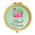 thumbnail image 1 of Koyal Wholesale Compact Mirror Maid of Honor Wedding Gift, Gold, Tropical Pink Flamingo, 1-Pack, 1 of 5