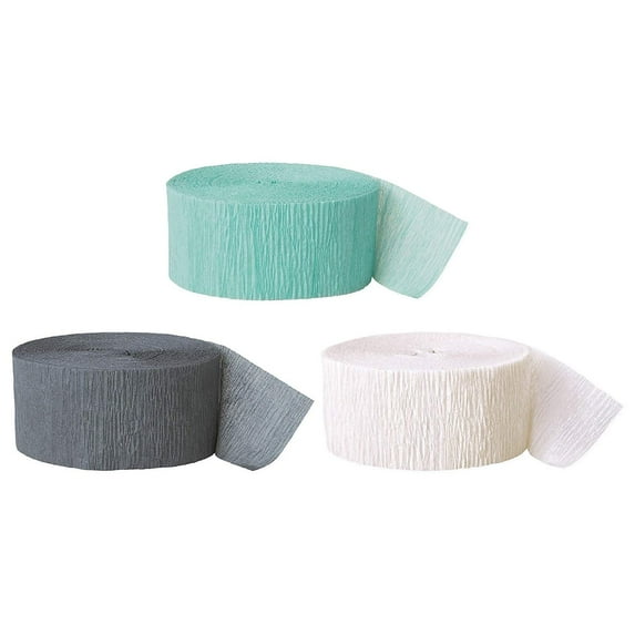 Koyal Wholesale Crepe Paper Streamer Hanging Party Decorations Kit, 240-Feet, Diamond Blue Mint, Gray, White, 1-Pack