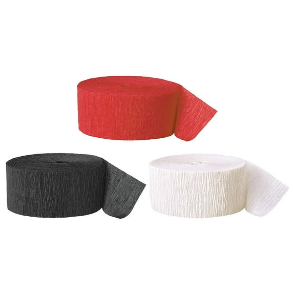 Koyal Wholesale Crepe Paper Streamer Hanging Party Decorations Kit, 240-Feet, Red, Black, White, 1-Pack