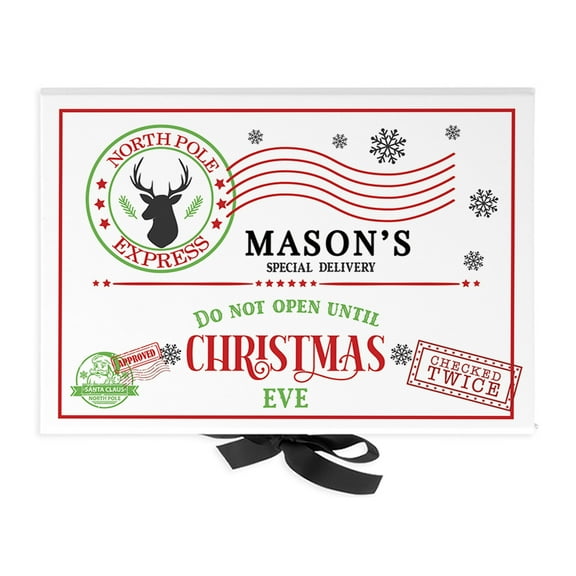 Koyal Wholesale Custom Do Not Open Until Christmas Eve Box for Kids, Xmas Gifts, Closed Lid, 3 Ribbon Colors, 1-Pack