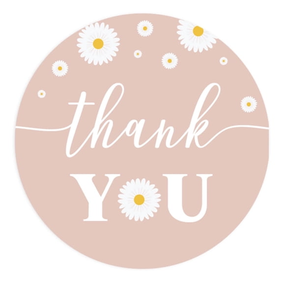 Koyal Wholesale Daisy Favor Thank You Stickers, 80-Pk 2-Inch Round