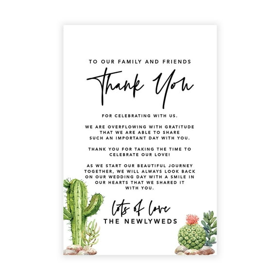 Koyal Wholesale Desert Chic Cacti Wedding Thank You Place Setting Cards for Table Reception, Dinner Plates, 56-Pack