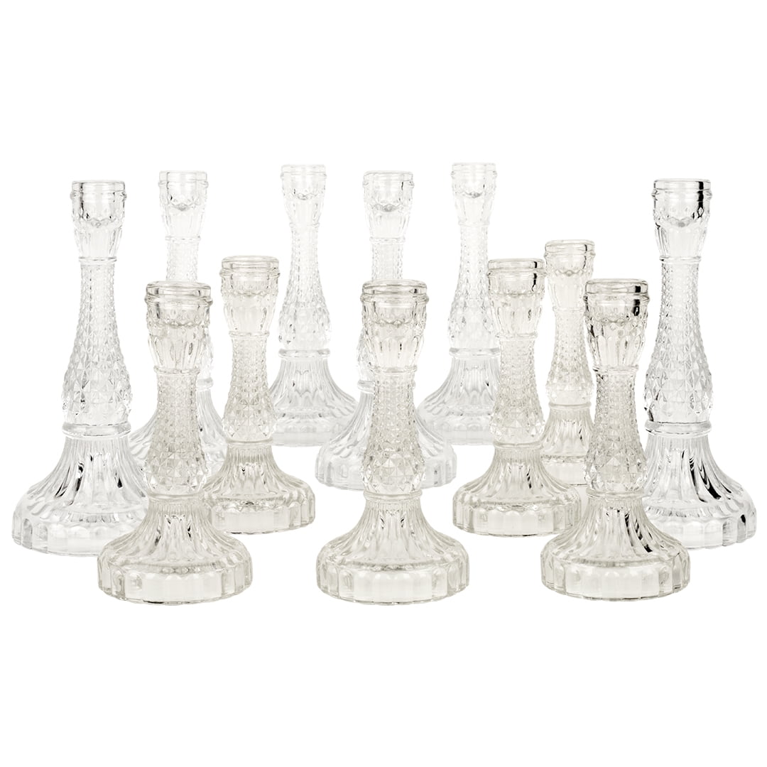 Clear Vintage Glass Taper Candle Holders Set of 12