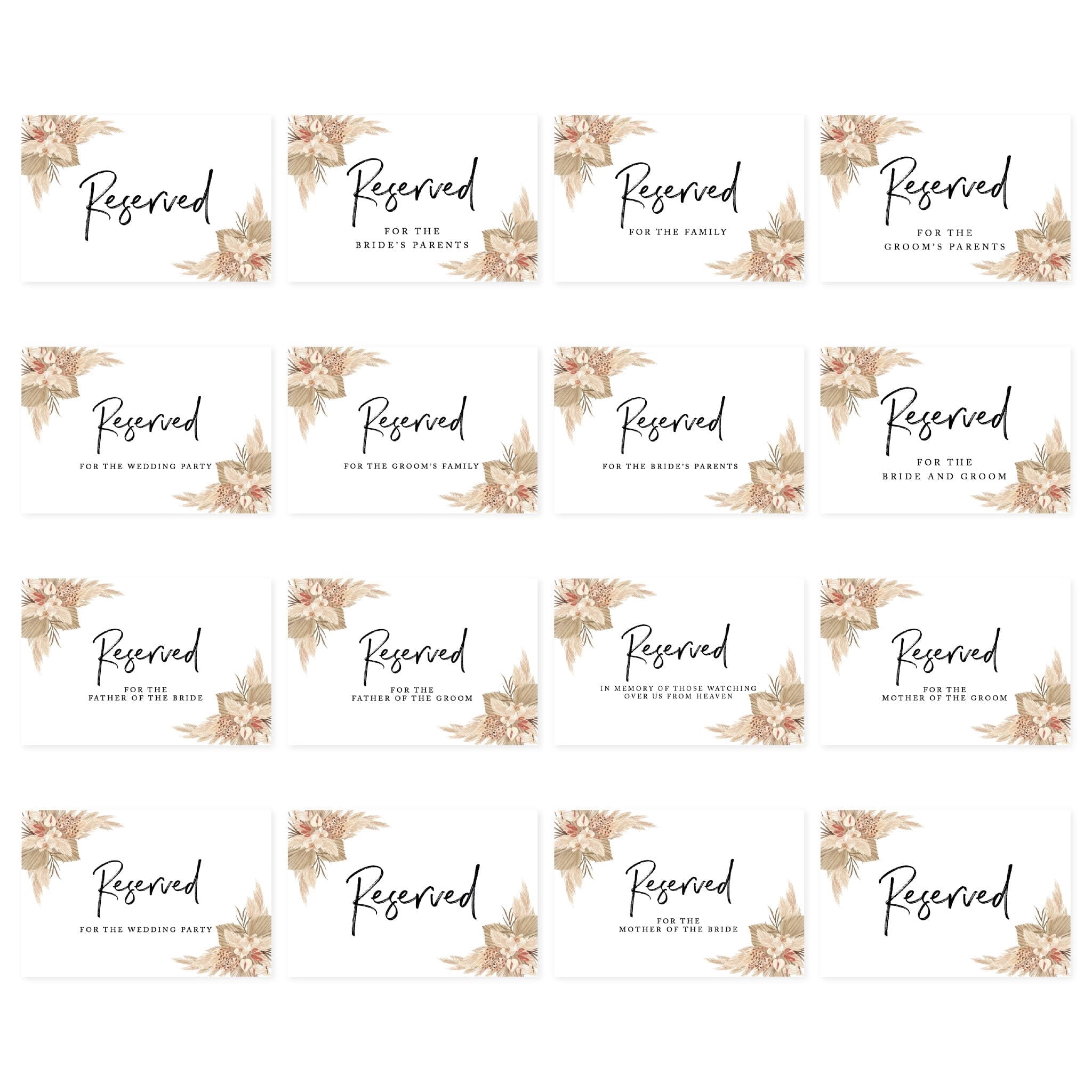 Koyal Wholesale Dried Florals Table Reserved Signs for Wedding ...