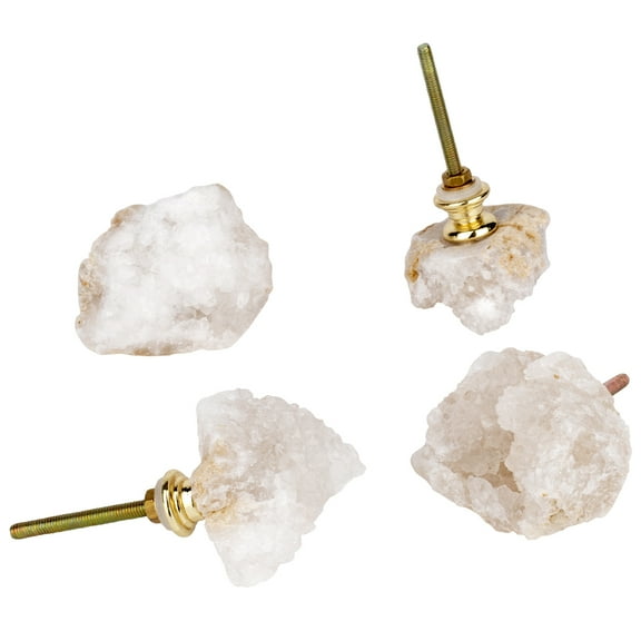 Koyal Wholesale Druzy Crystal Geode Stone Dresser Knobs, Cupboard Drawer Pulls with Natural Gold Plated Stone 4 Pack
