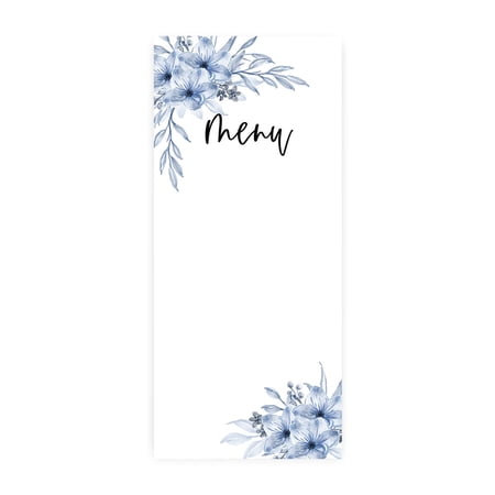 Koyal Wholesale Dusty Blue Florals Printable Wedding Paper Menu Cards for DIY Printer, Pack of 52