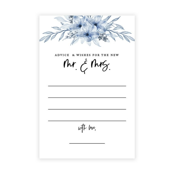 Koyal Wholesale Dusty Blue Florals Wedding Advice & Well Wishes Guest Book Cards for Bride and Groom, 56 Pack