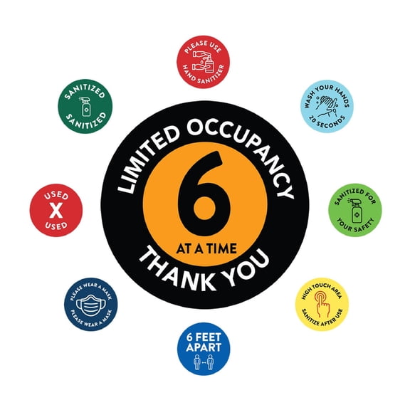 Koyal Wholesale Elevator Social Distancing Maximum Occupancy Limited Occupancy 6 At A Time Business Signs, 50 Labels