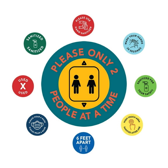 Koyal Wholesale Elevator Social Distancing Maximum Occupancy Please Only 2 People At A Time Business Signs, 50 Labels