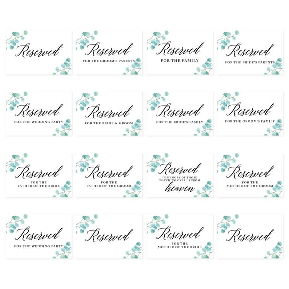 Koyal Wholesale Eucalyptus Table Reserved Signs for Wedding Reception, Ceremony, Foldable Table Tent Cards, 16-Pack
