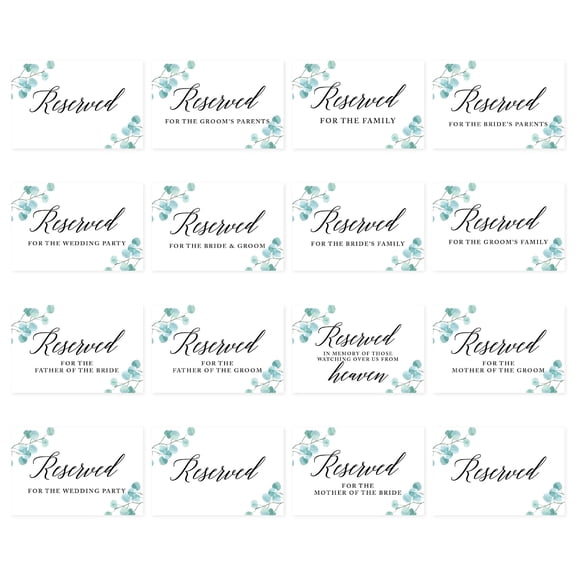 Koyal Wholesale Eucalyptus Table Reserved Signs for Wedding Reception, Ceremony, Foldable Table Tent Cards, 16-Pack