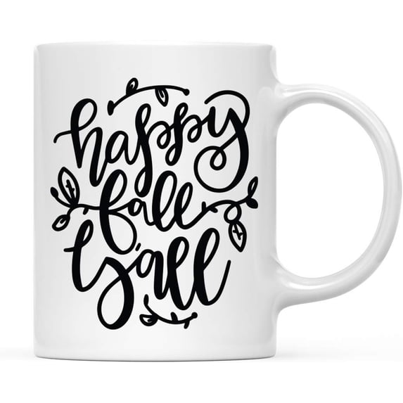 Koyal Wholesale Fall Autumn Season 11oz. Coffee Mug Gift, Happy Fall Y'all, Black Bold Cursive Font, 1-Pack