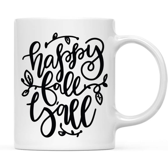 Koyal Wholesale Fall Autumn Season 11oz. Coffee Mug Gift, Happy Fall Y'all, Black Bold Cursive Font, 1-Pack