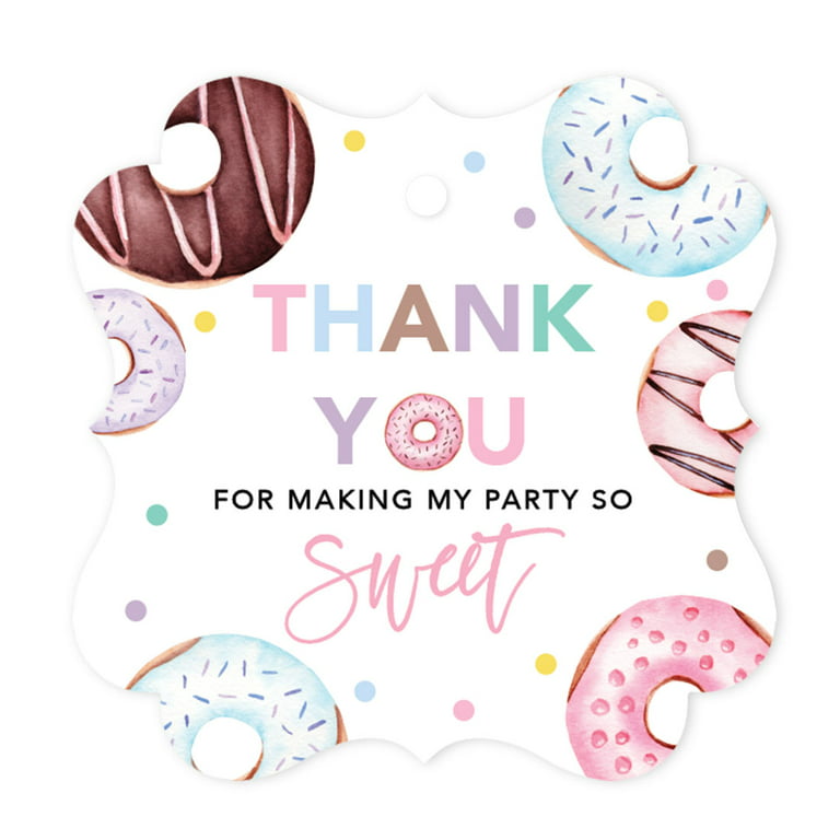 Koyal Wholesale Fancy Frame Kids Party Favor Thank You Tags with String,  Donut Birthday Gift Tags For Gift Bags 