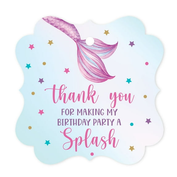 Koyal Wholesale Fancy Frame Kids Party Favor Thank You Tags with String, Mermaid Birthday Gift Tags For Gift Bags