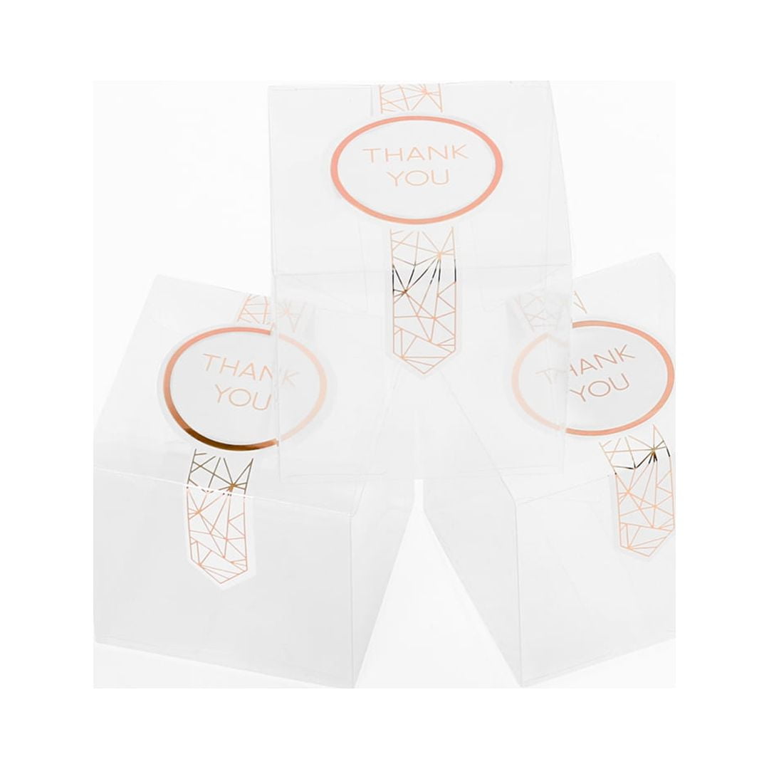 Koyal Wholesale Favor Box 3 x 3 x 3Inch, Plastic Favor Boxes with Rose Gold Foil Thank You