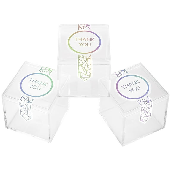 Koyal Wholesale Favor Boxes 2.1 x 2.1-Inch, Acrylic Favor Boxes with Iridescent Foil Thank You Favor Labels, 24-Pack