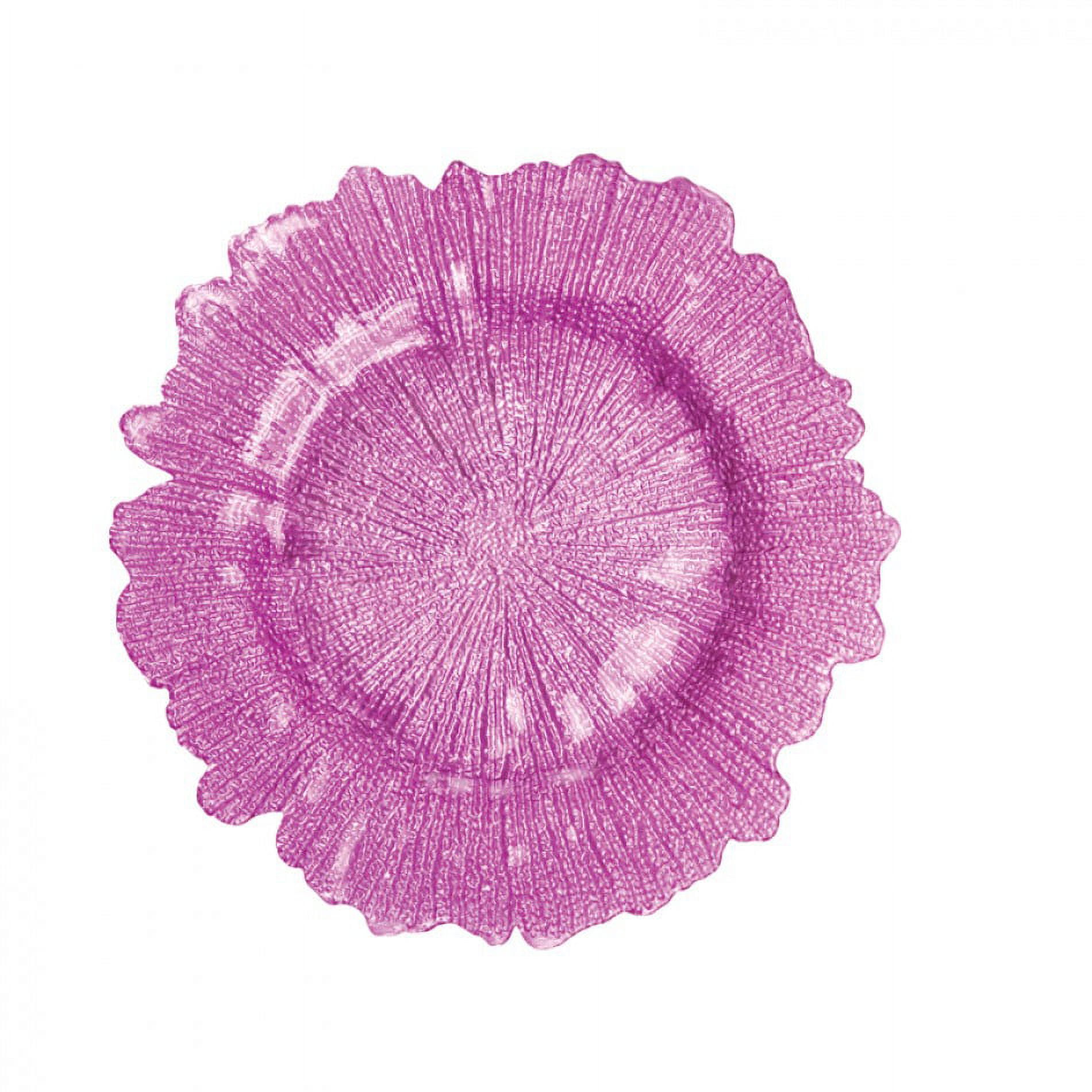 Koyal Wholesale Flora Glass 4 Count Charger Plates, Fuchsia