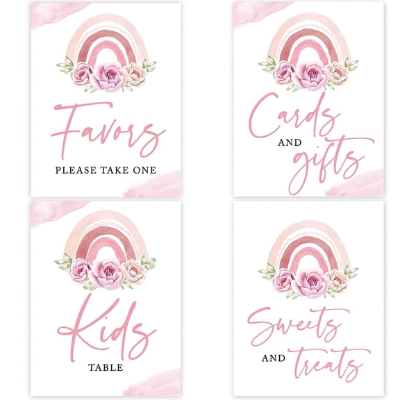Koyal Wholesale Floral Rainbow Kids Birthday Party Signs 4-Pack 8.5x11 Decor Set