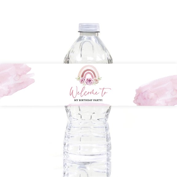 Koyal Wholesale Floral Rainbow Welcome To My Birthday Party Waterproof Water Bottle Labels, Rainbow Theme