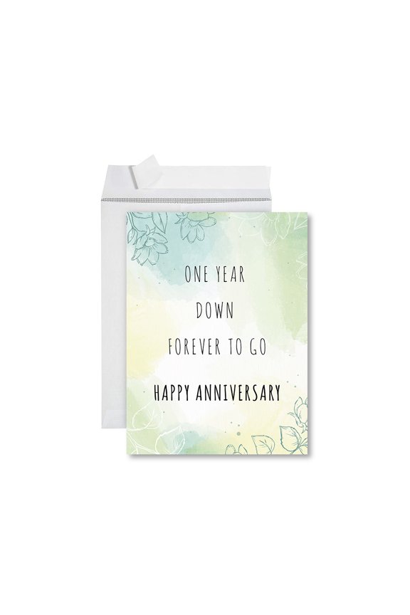 Funny 1st Year Wedding Anniversary Jumbo Card With Envelope, One Year Down Forever To Go, Set of 1