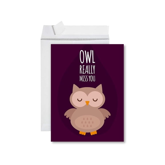 Koyal Wholesale Funny Farewell Jumbo Card Owl Really Miss You 8.5 x 11 inch Goodbye Greeting Card with Envelope 1-Pk