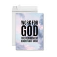 thumbnail image 1 of Koyal Wholesale Funny Jumbo Retirement Card With Envelope , Greeting Card,Work for God, Benefits Are Great, 1 of 4