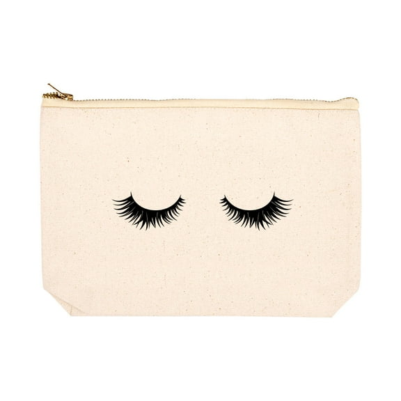 Koyal Wholesale Funny Makeup Bag Canvas Cosmetic Bag with Zipper Cute Eyelashes Makeup Pouch 6.5 x 9 Inch