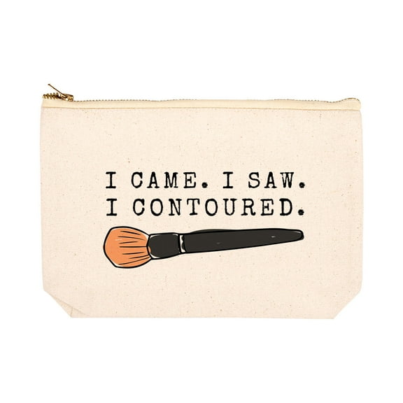 Koyal Wholesale Funny Makeup Bag Canvas Cosmetic Bag with Zipper I Came I Saw I Contoured Makeup Pouch 6.5 x 9 Inch