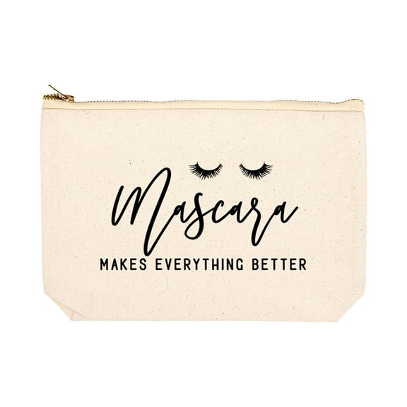 Koyal Wholesale Funny Makeup Bag Canvas Cosmetic Bag with Zipper Mascara Makes Everything Better Makeup Pouch