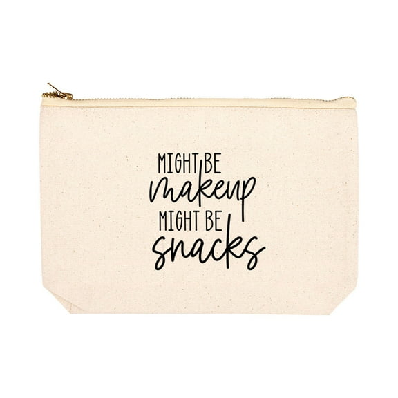 Koyal Wholesale Funny Makeup Bag Canvas Cosmetic Bag with Zipper Might Be Makeup Might Be Snacks Makeup Pouch