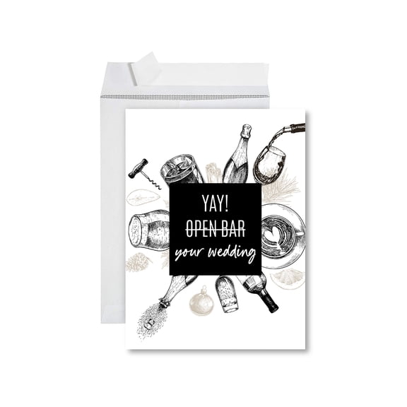 Koyal Wholesale Funny Wedding Jumbo Card, Yay Open Bar Blank Congratulations Greeting Card with Envelope, 1-Pk