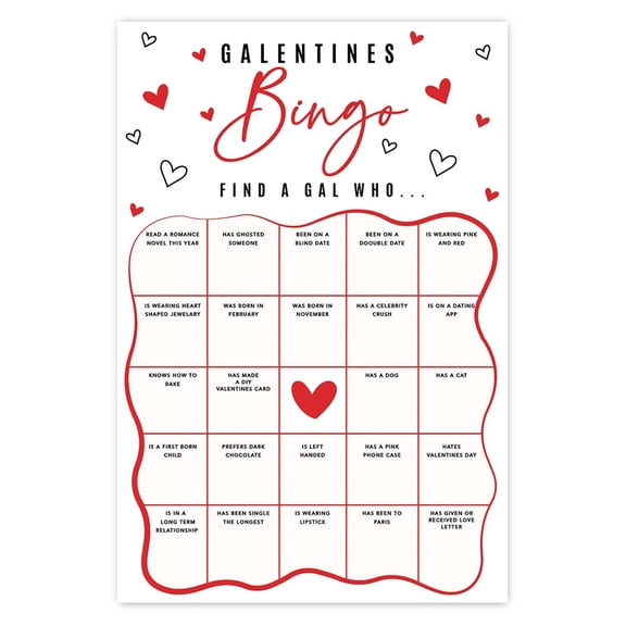 Koyal Wholesale Galentines Day Bingo Game Cards Red Black, Girls Night Party, 24-Pack