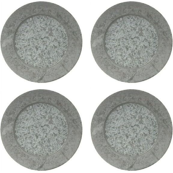 Koyal Wholesale Galvanized Metal Charger Plates, Set of 4, Modern Industrial Wedding Decor, Farmhouse Rustic Table Dcor