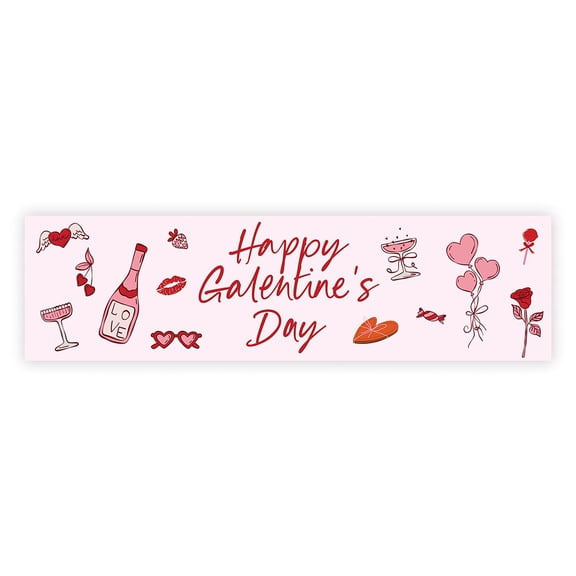 Koyal Wholesale Girly Icons Galentines Day Banner, Cute Pink Party Dcor for Girls Night, 13"x48"