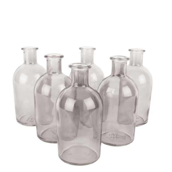 Koyal Wholesale Glass Bud Vases, Small Apothecary Bottles, Bulk Decorative Jars, Smoke Gray, Set of 6