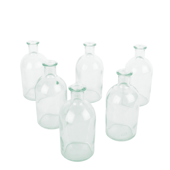 Koyal Wholesale Glass Bud Vases, Small Apothecary Bottles, Bulk Decorative Jars, Turquoise Blue, Set of 6