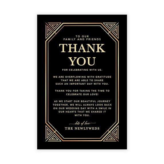 Koyal Wholesale Gold Art Deco Wedding Thank You Place Setting Cards for Table Reception, 56-Pack