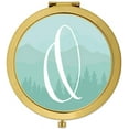 thumbnail image 1 of Koyal Wholesale Gold Compact Mirror Bridesmaid's Wedding Gift, Aqua Watercolor Rustic Trees, Monogram Letter O, 1-Pack, 1 of 5