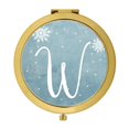 thumbnail image 1 of Koyal Wholesale Gold Compact Mirror Bridesmaid's Wedding Gift, Blue Winter Snowflakes, Monogram Letter W, 1-Pack, 1 of 5